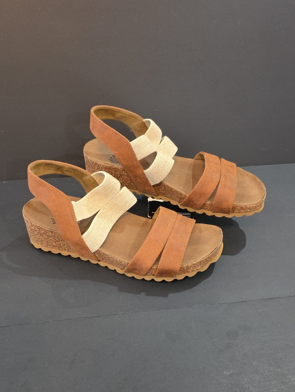 Yellow Box Tan and Cream Cork Wedge Sandals Size 9